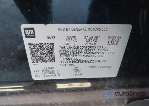 2022 Cadillac Xt5 Premium Luxury z USA, uszkodzony, nr VIN 1GYKNCRS4NZ154675